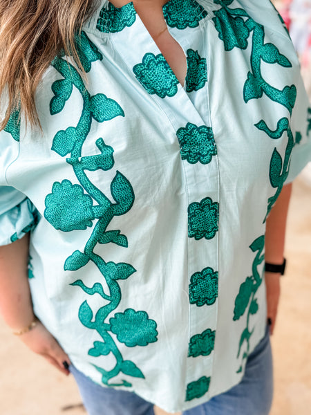 Coastal Vine Pattern Blouse: Plus Size