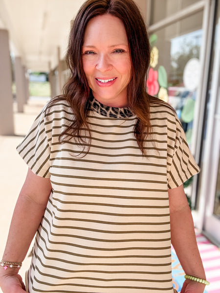 Olive Striped Leopard Top