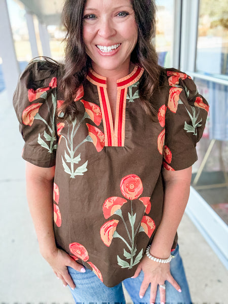 Amanda Brown & Red Blouse
