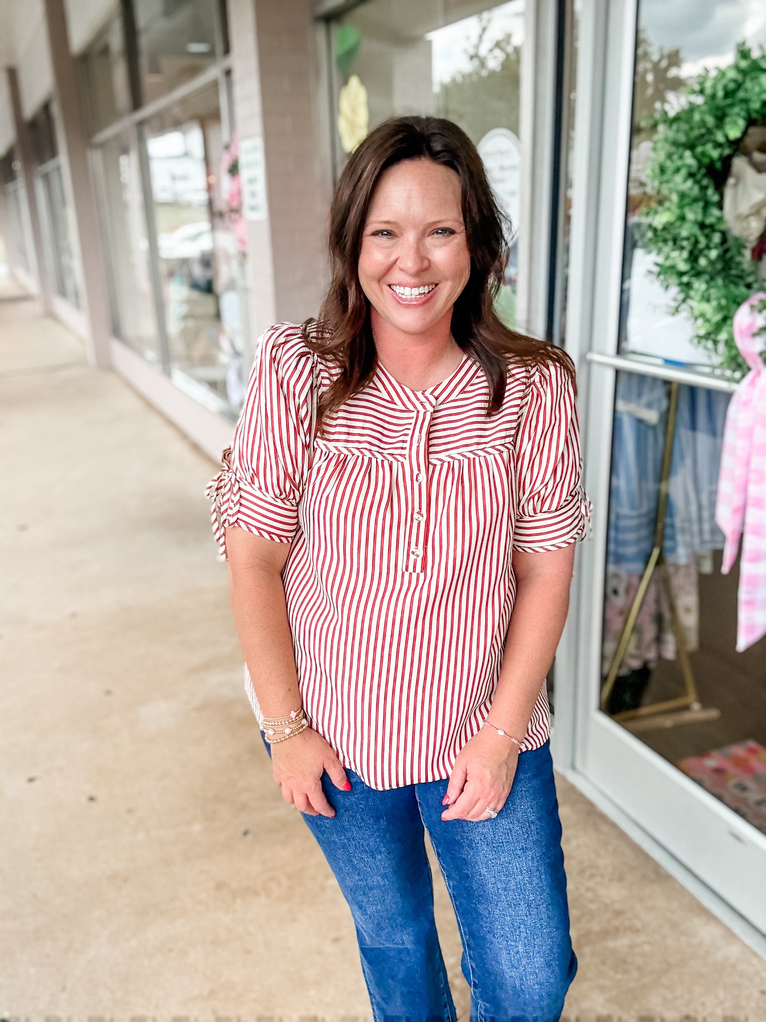 Brown Striped Button Top