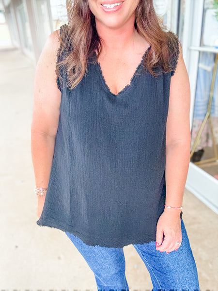 Vneck Black Sleeveless Top