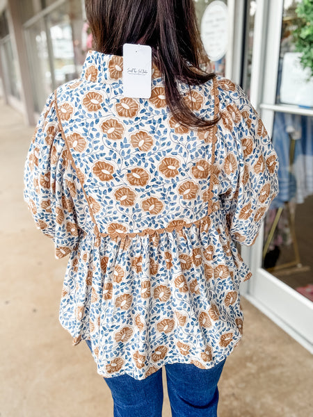 Mustard & Blue Floral Vine Top