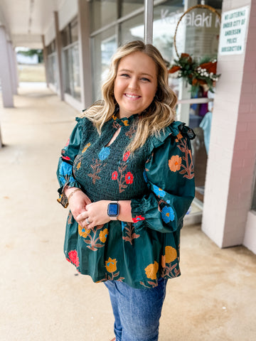 Forest Meadow Smocked Blouse: Plus