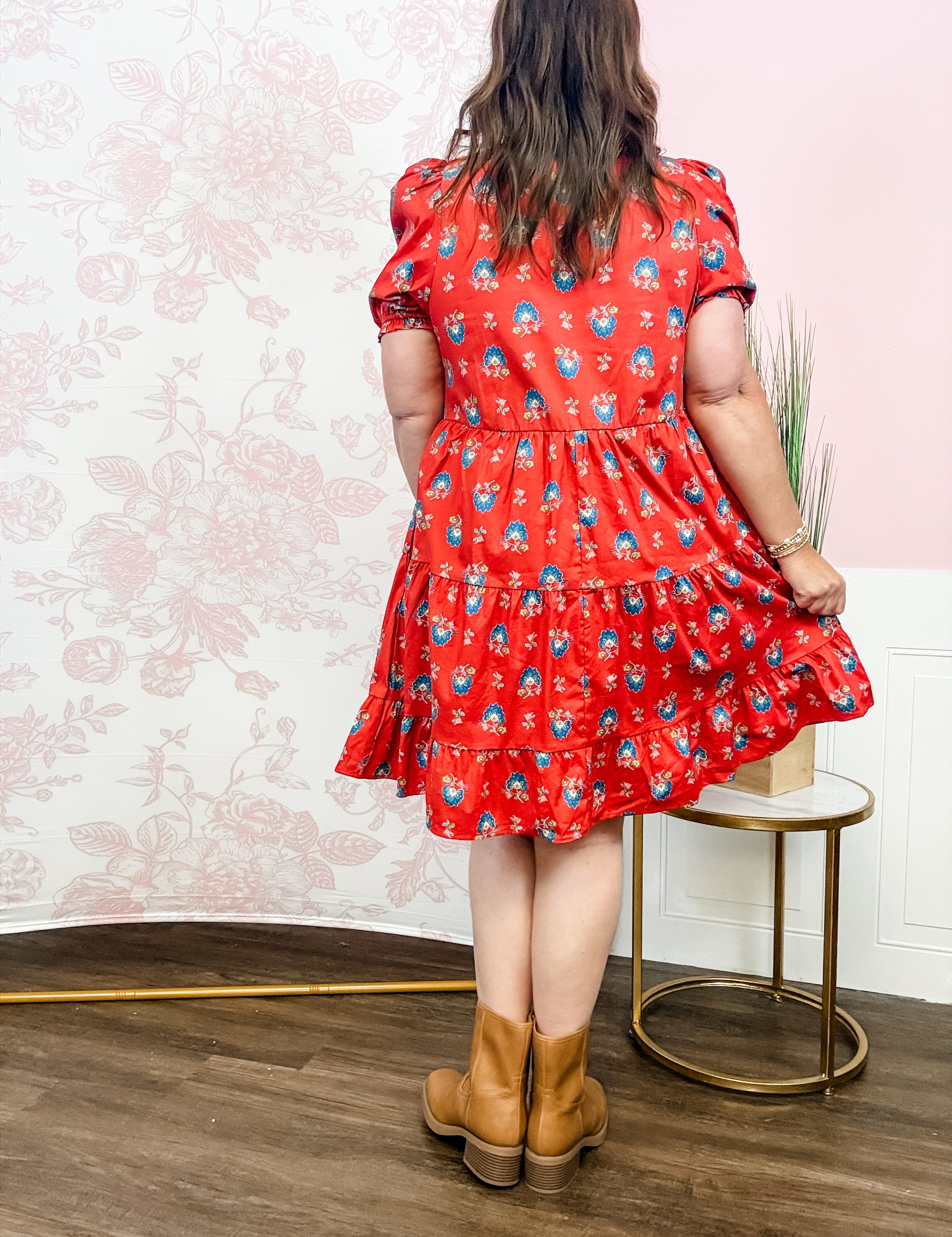 Midnight Bloom Floral Ruffle Hem Dress