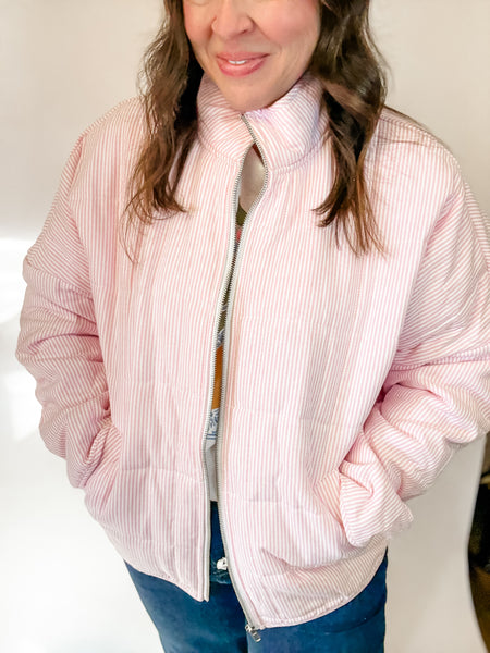 Blush Stripe Cozy Quilted Jacket