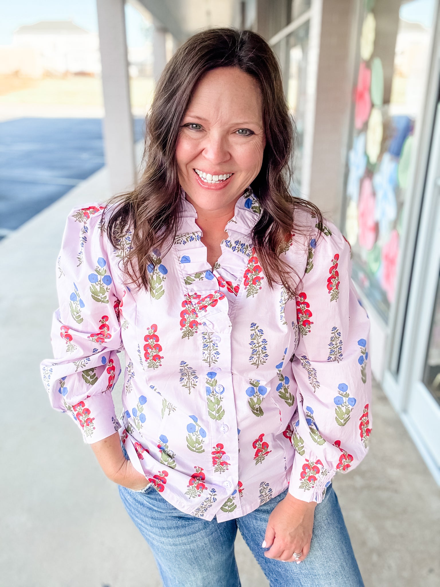 Lavender Floral Button Down