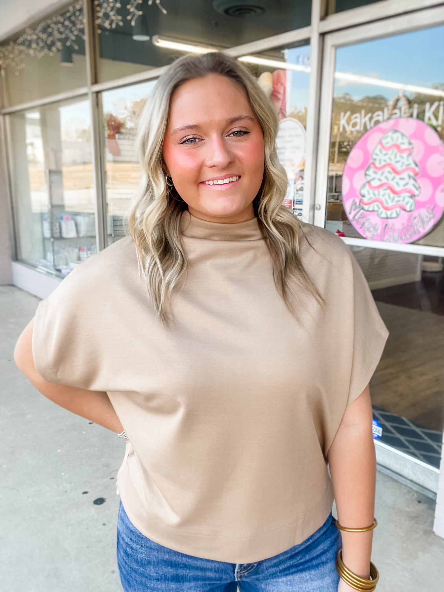 Warm Sand Mock Neck Top