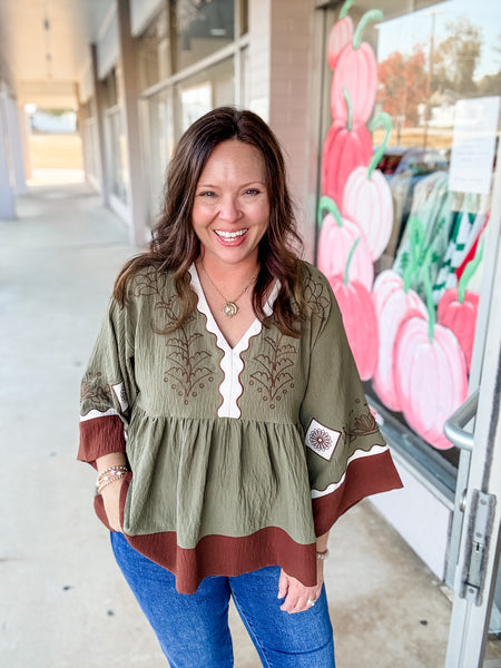 Sage Harvest Peplum Top: Plus