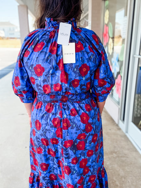 Blue Tiered Floral Maxi Dress