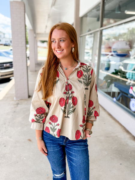 Taupe Floral Top