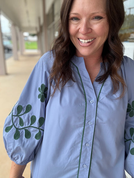 Lucky Leaves Blue Top