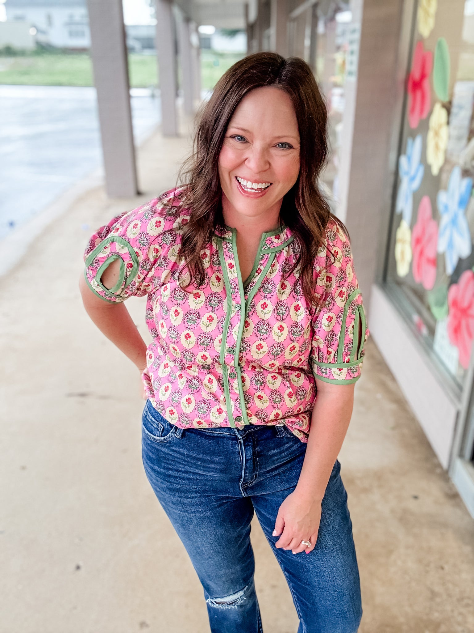 Floral Pattern Open Sleeve Top