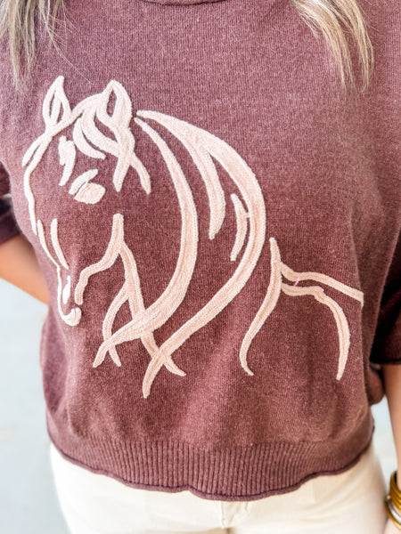 Western Sketch Horse Knit Top