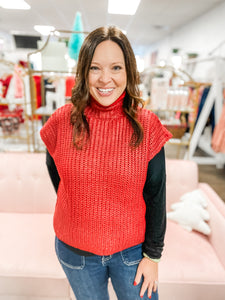 Metallic Foil Sweater:  red