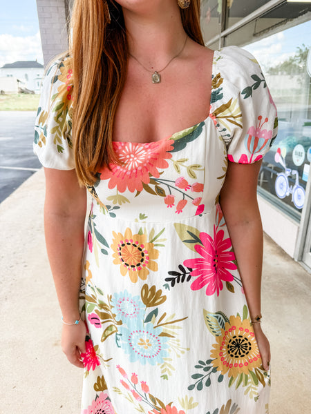 Floral Print Puff Sleeve Dress