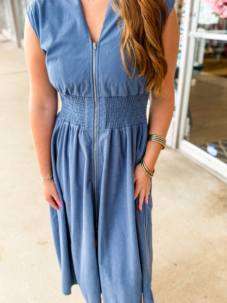 Blue Front Zip Dress