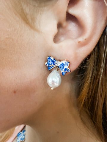 Blue Bow Earrings