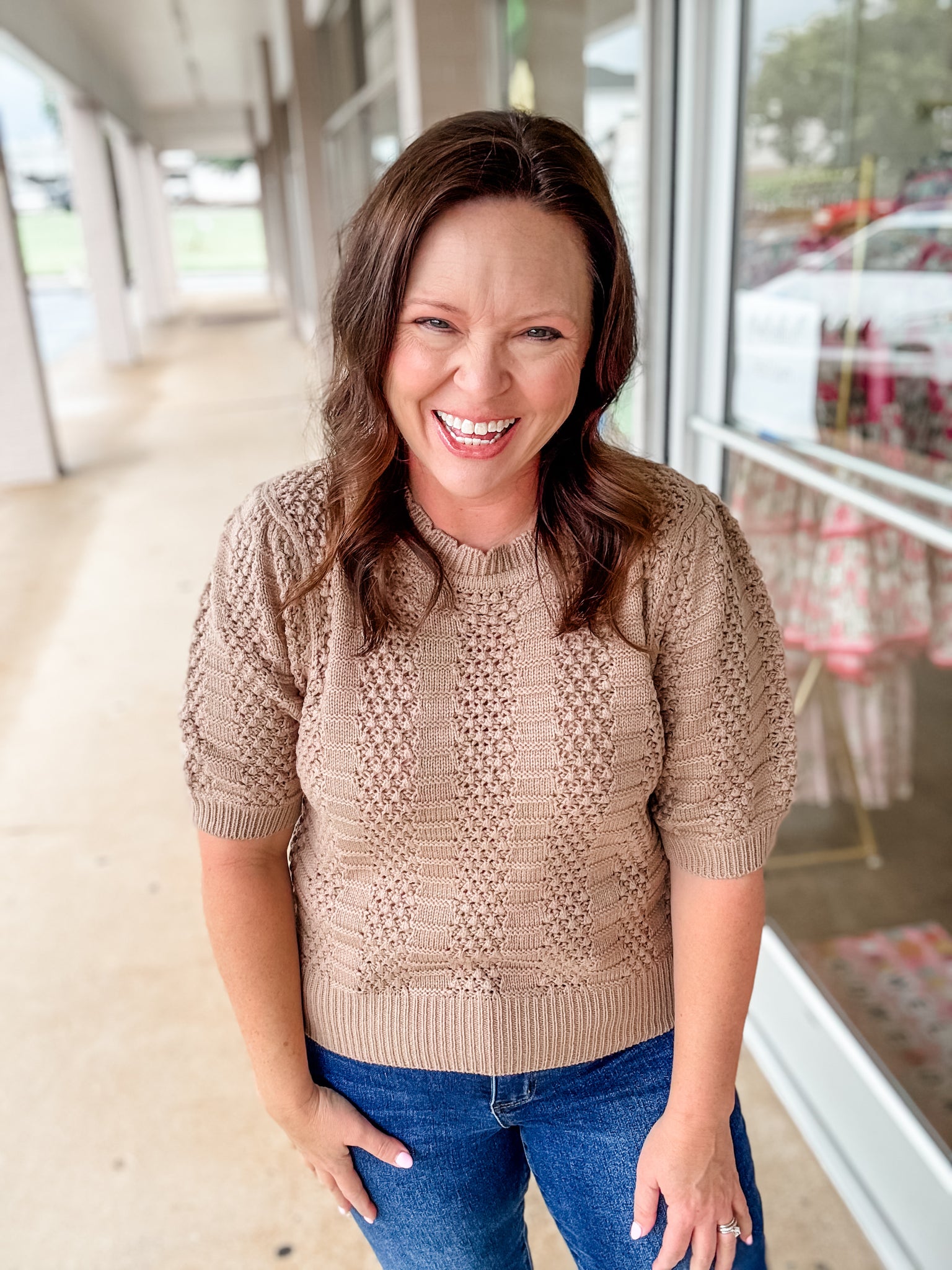 Noel Crochet Sweater:  taupe