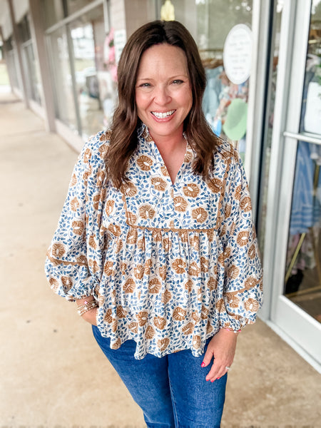 Mustard & Blue Floral Vine Top