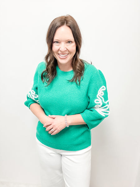 Green Embroidered Sweater