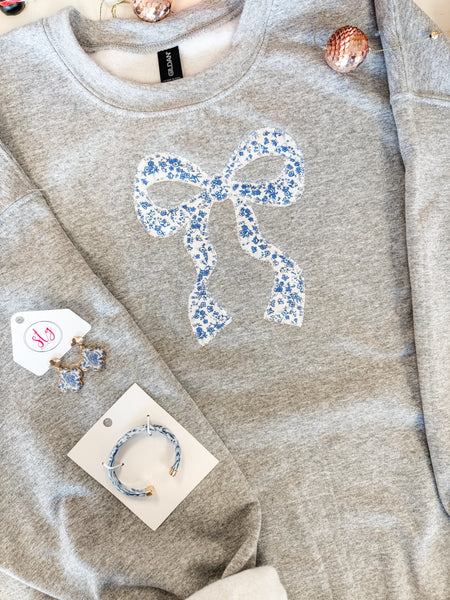 Embroidered Chinoiserie Bow Sweatshirt