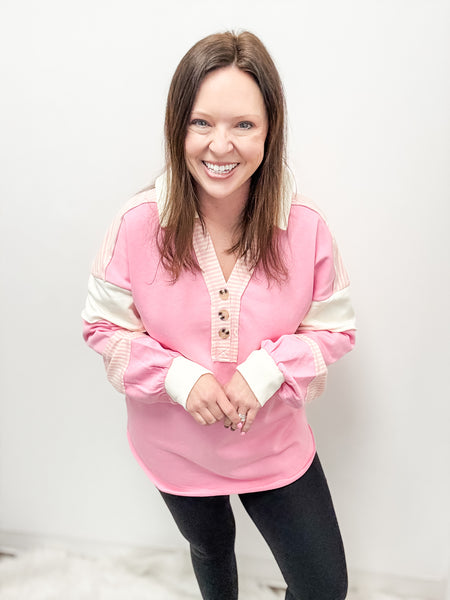 Pink Collared Sweatshirt