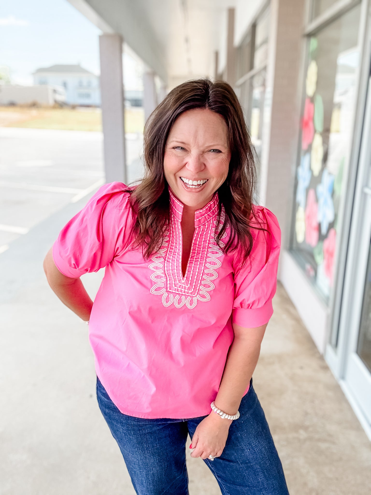 Pink Embroidered Detail Top