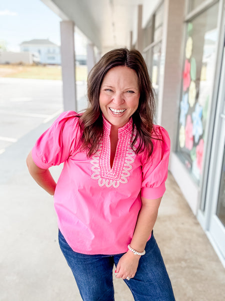 Pink Embroidered Detail Top