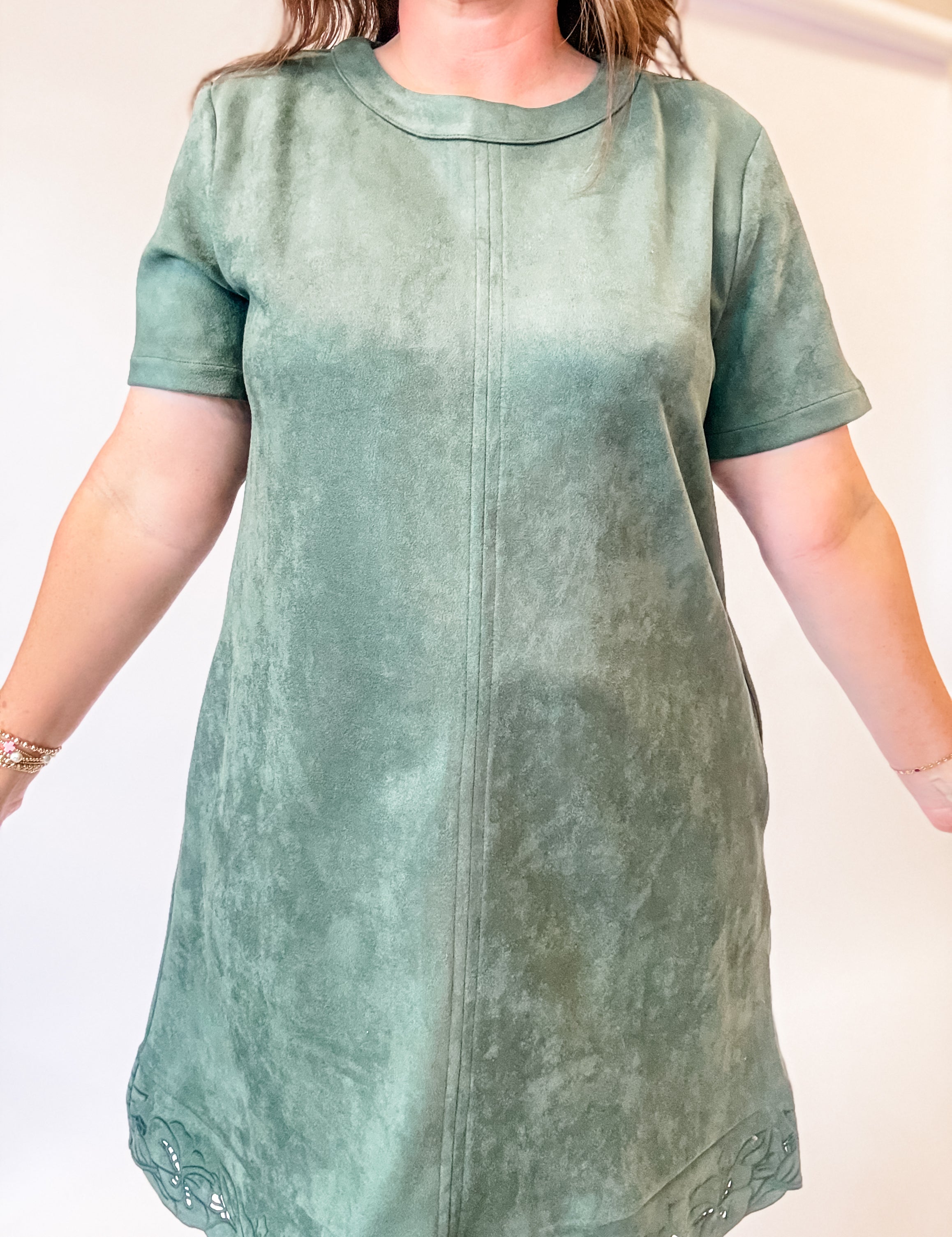 Green Suede Cutwork Dress