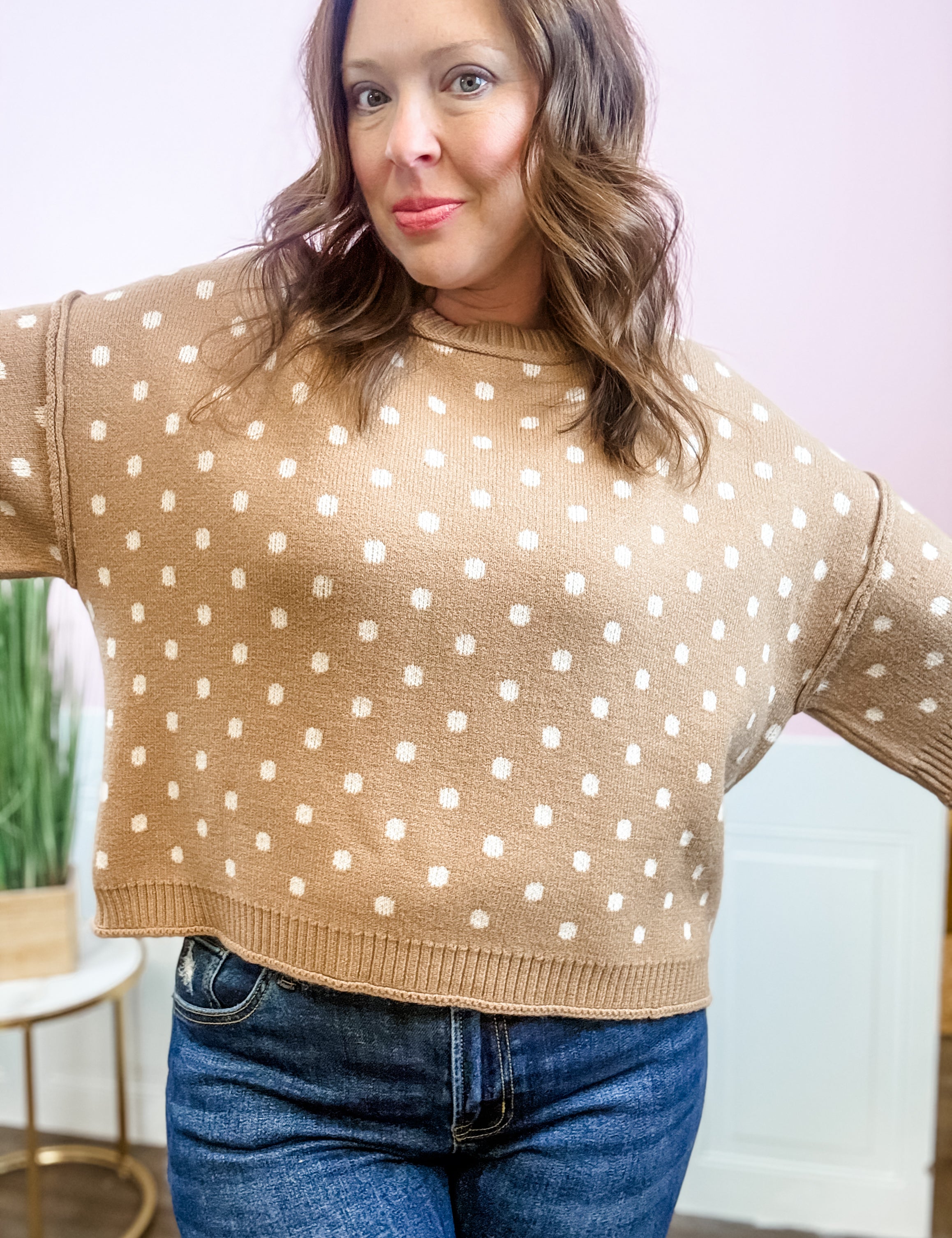 Polka Dot Boxy Knit Sweater - Plus