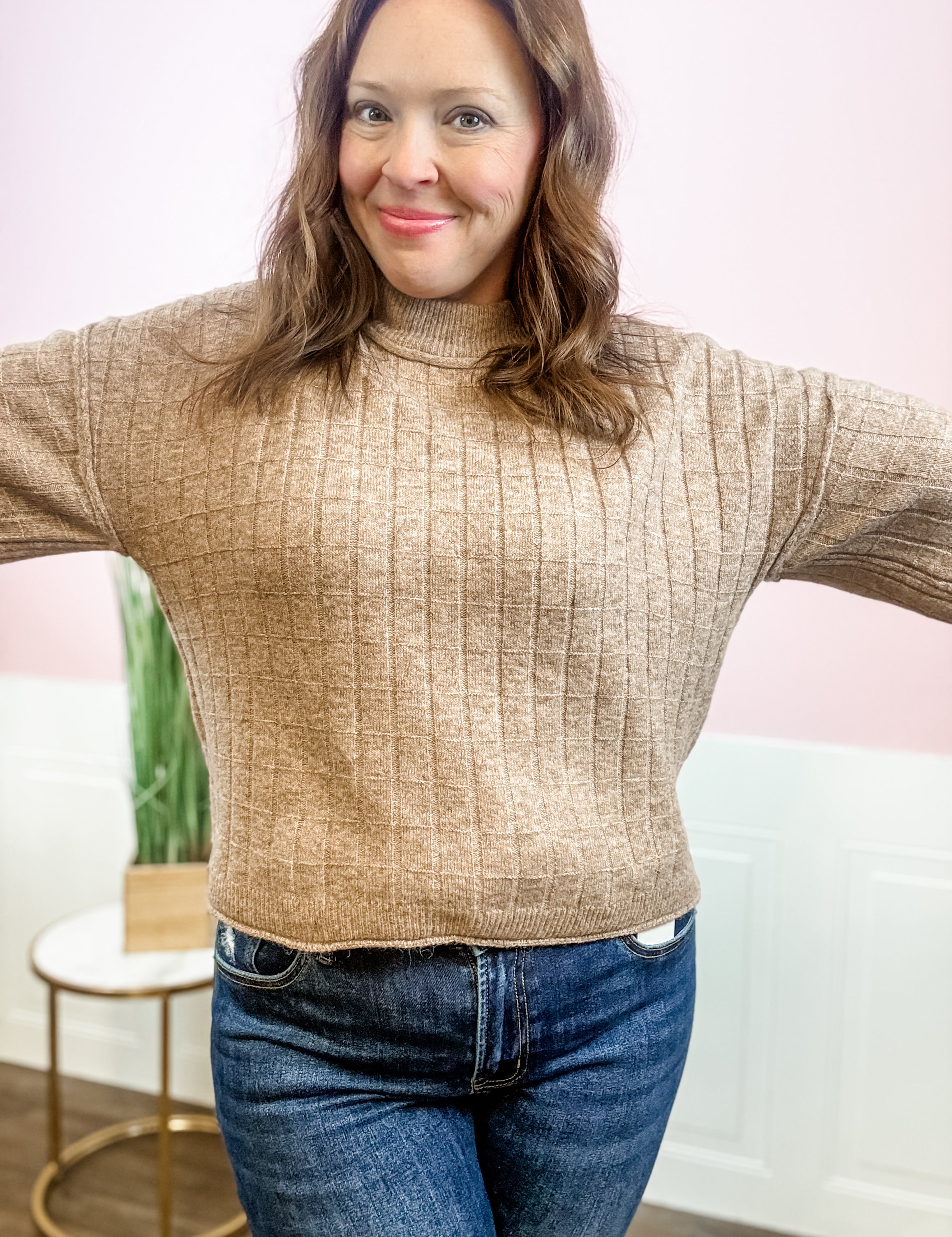 Oatmeal Grid Knit Sweater