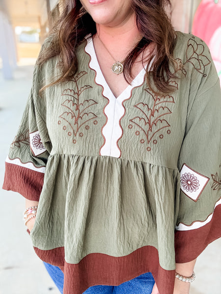 Sage Harvest Peplum Top: Plus