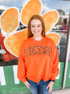 Orange Tiger Print Sweatshirt:  Queen of Sparkles