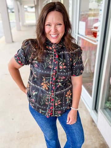 Black Vintage Floral Blouse