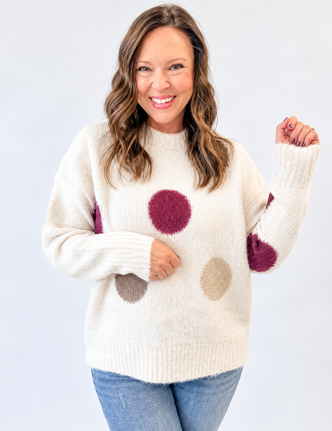 Cream Fuzzy Dot Sweater