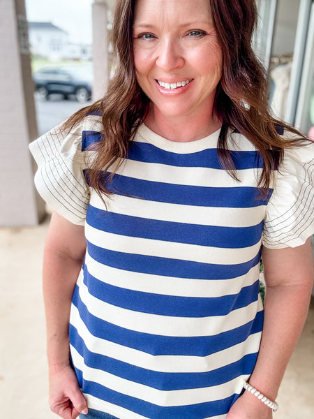 Blue & White Striped Top