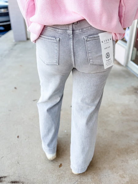 High Rise Ankle Wide Jeans