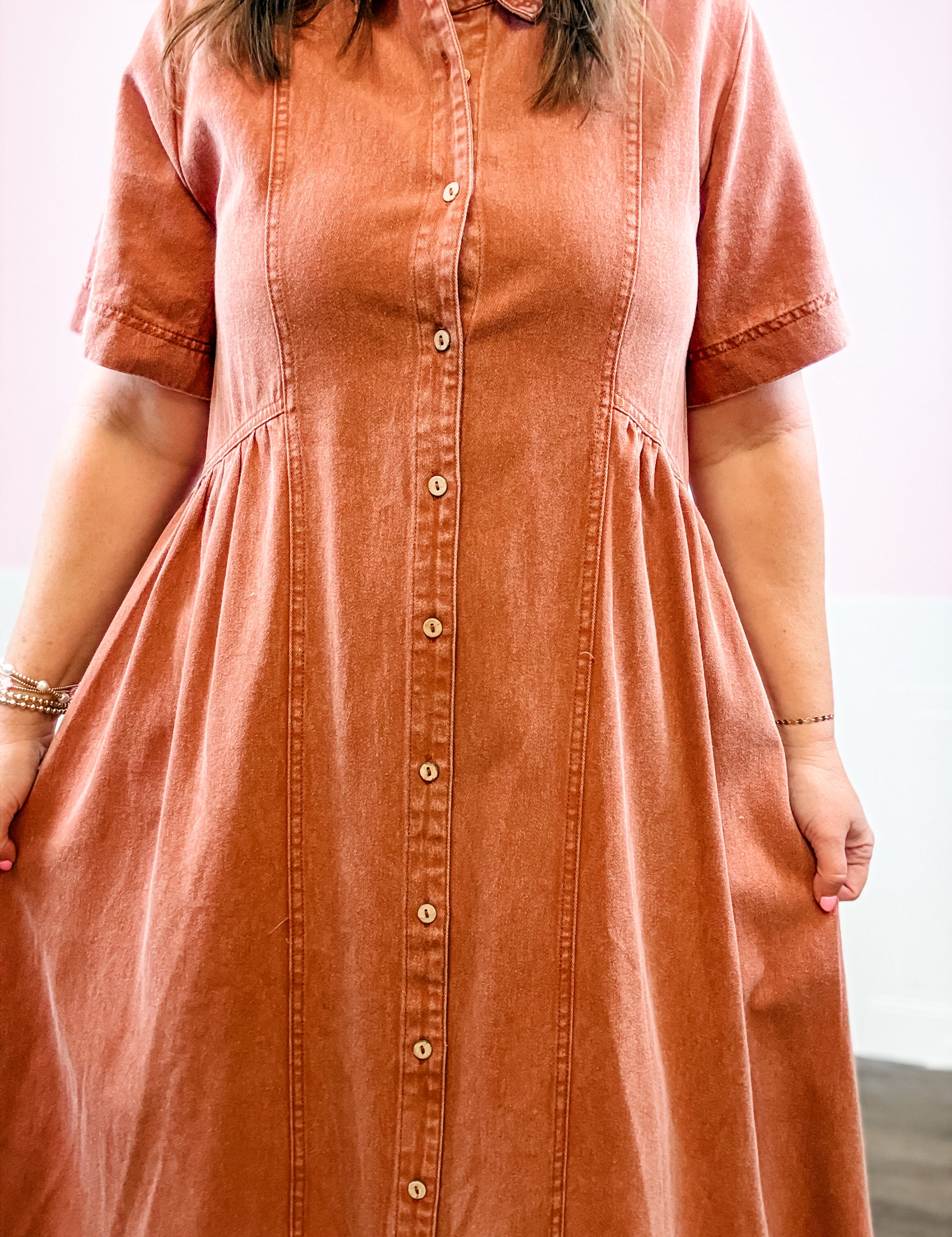 Vintage Henna Button-Front Shirtdress