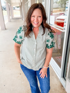 Green & White Floral Sleeve Top