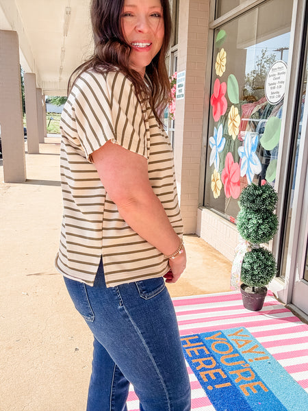 Olive Striped Leopard Top