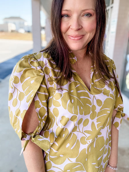 Mustard & Lilac Flower Top