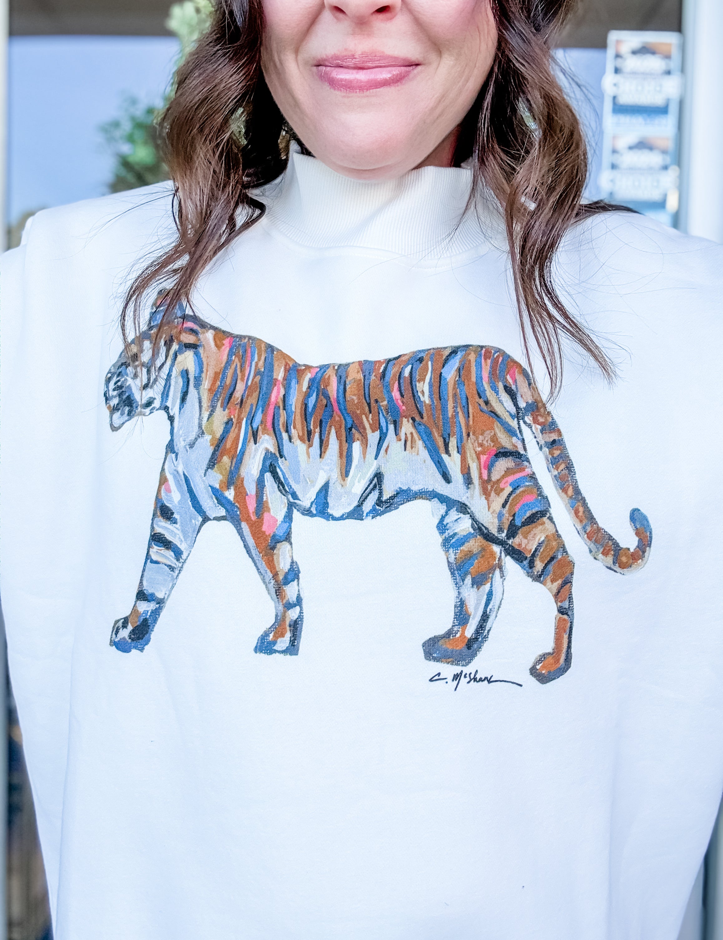 Watercolor Tiger Sweatshirt – Orange & Blue Colorway