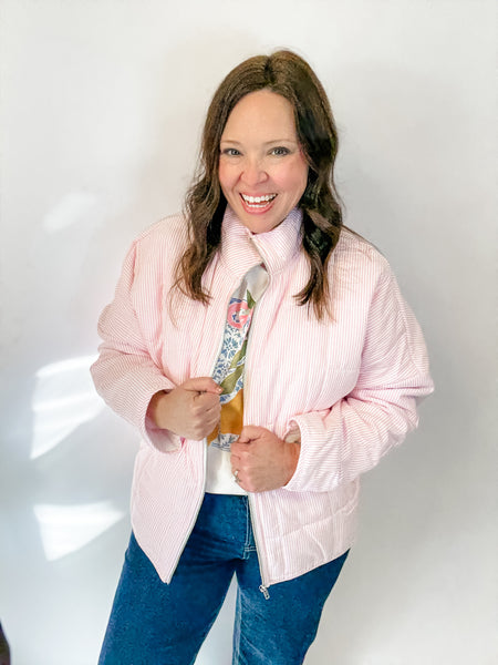 Blush Stripe Cozy Quilted Jacket