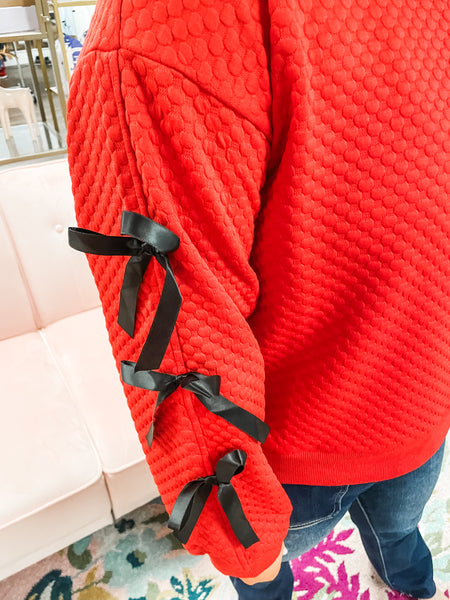 Bow Tie Sleeve Sweatshirt: red