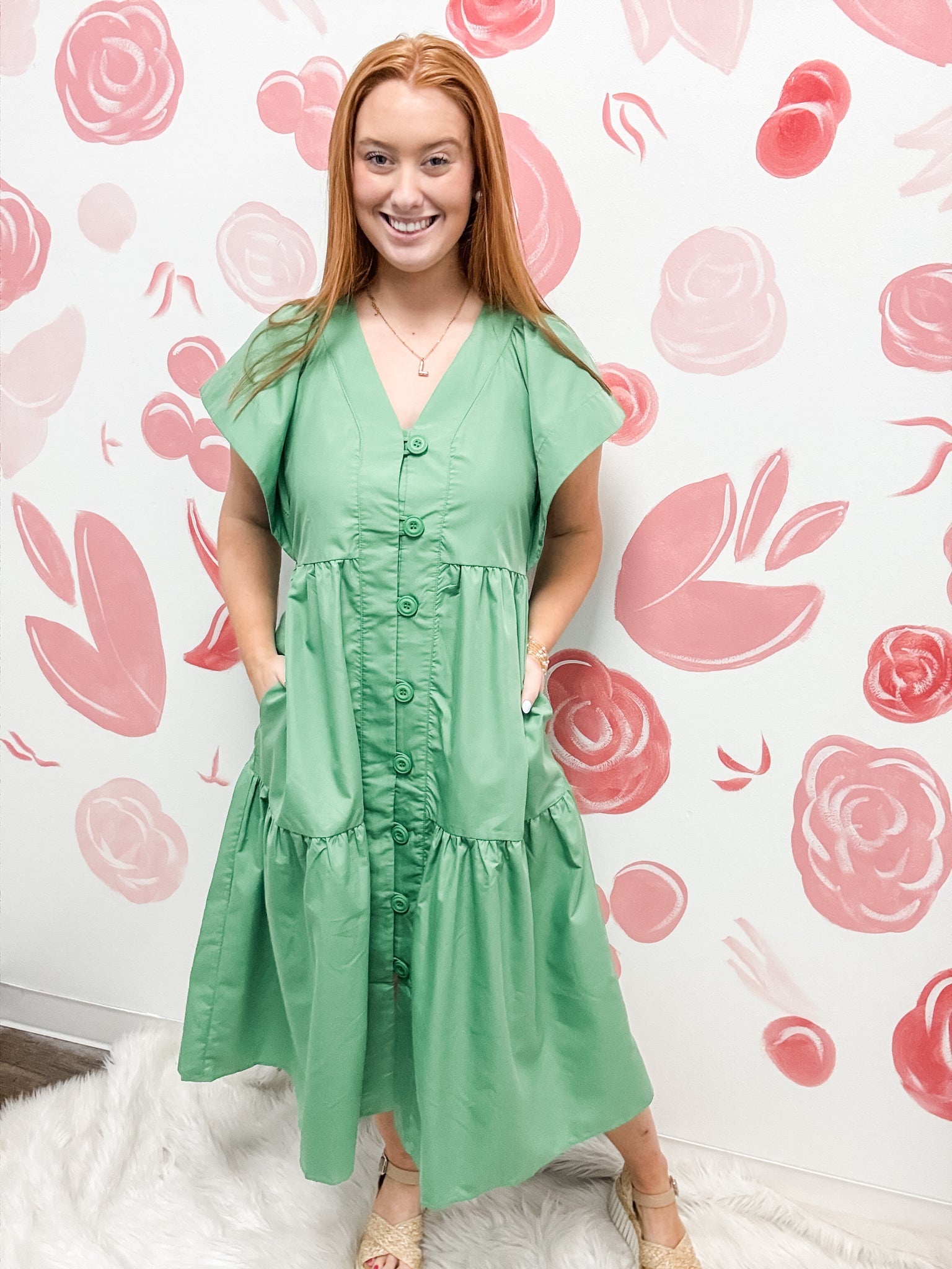 Button Dress:  green