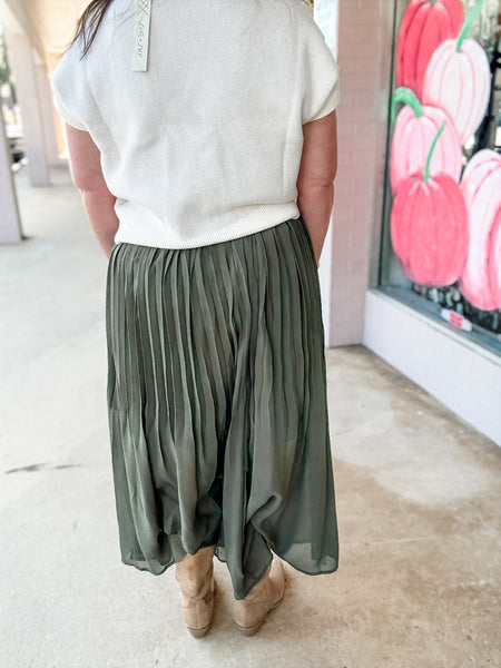 Olive Grove Pleated Skirt