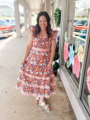 Orange & Blue Floral Dress