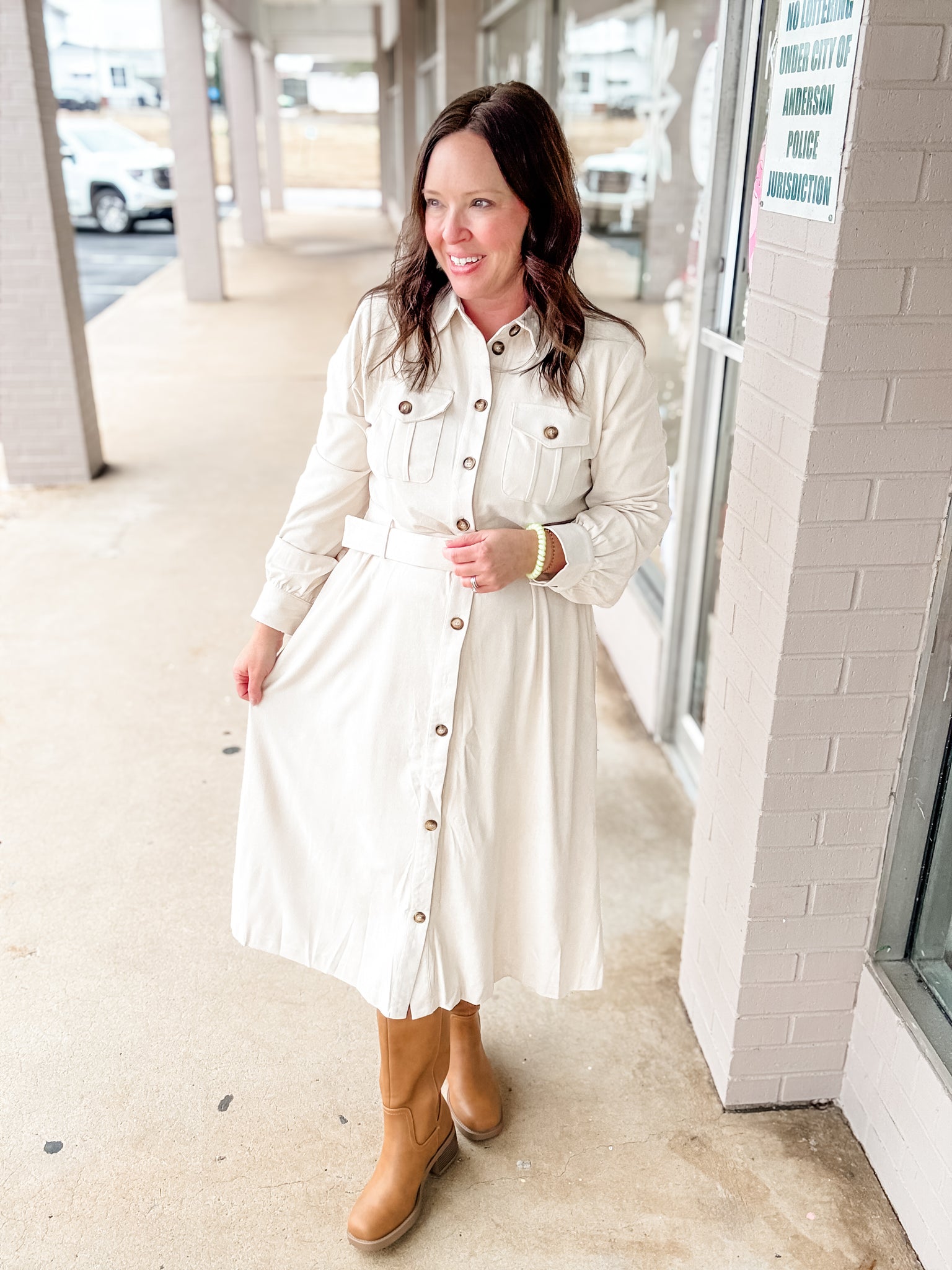 Ecru Meadow Suede Shirt Dress