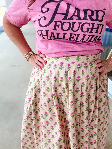 Taupe Pink Flower Skirt