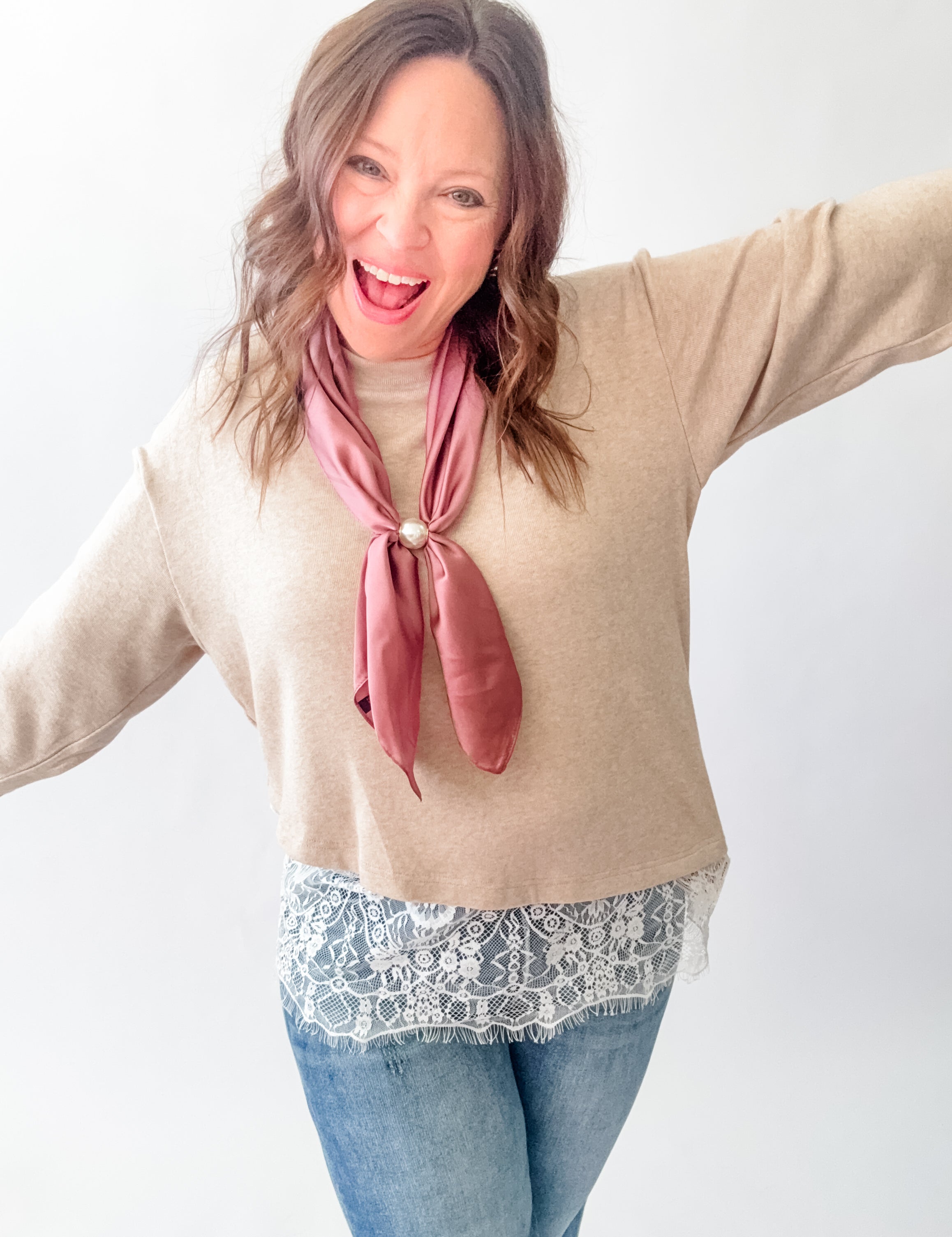 Pretty in Mauve Pearl Scarf Necklace